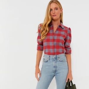 Tuckernuck Saranac Puff Shouldered Red and Grey Checkered Button Down Shirt